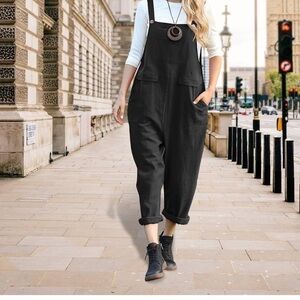 Black Linen Overalls Size Large worn once